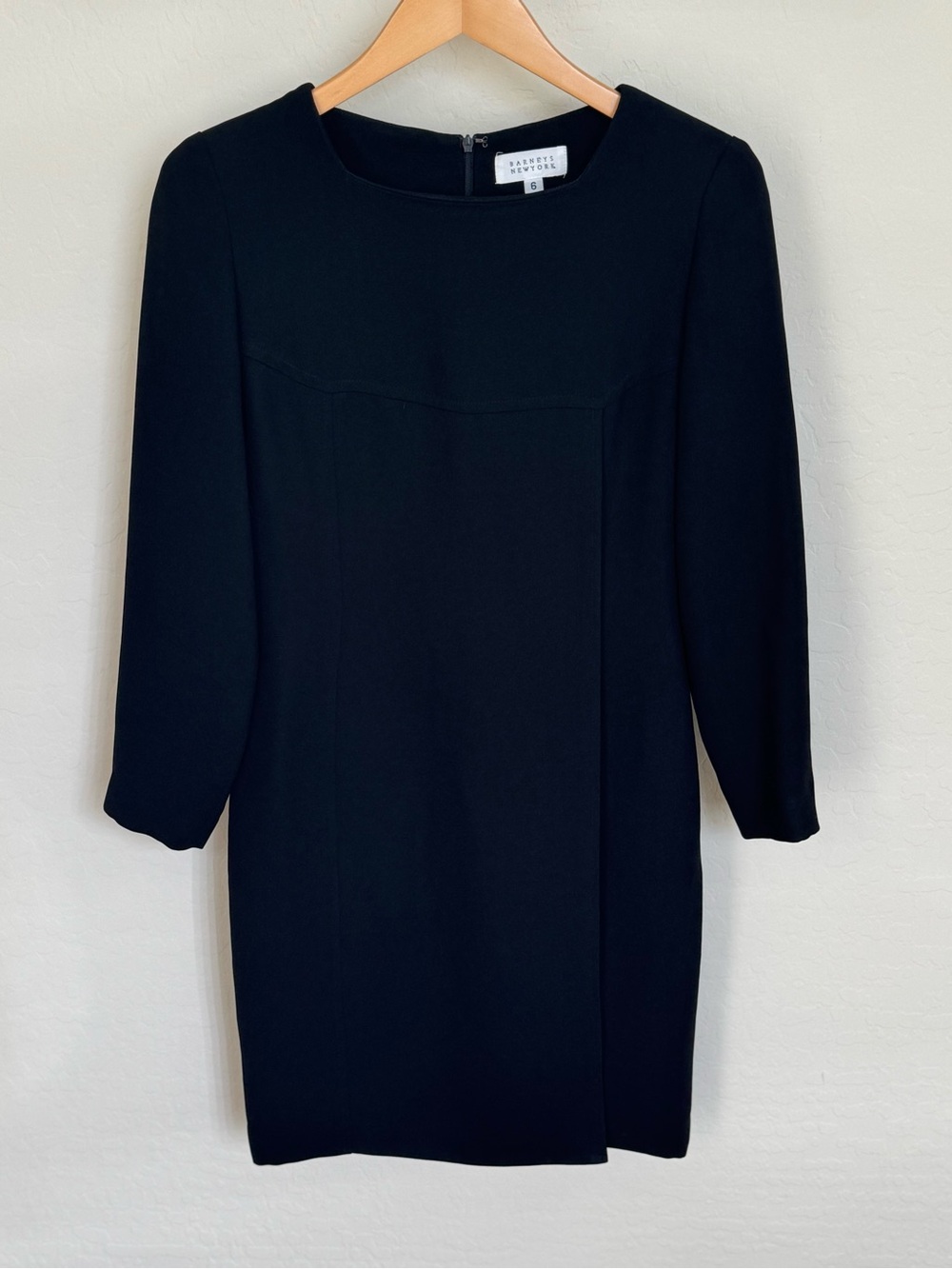 Barneys New York Black Long Sleeve Sheath Dress Minimalist Work Classic Size 6